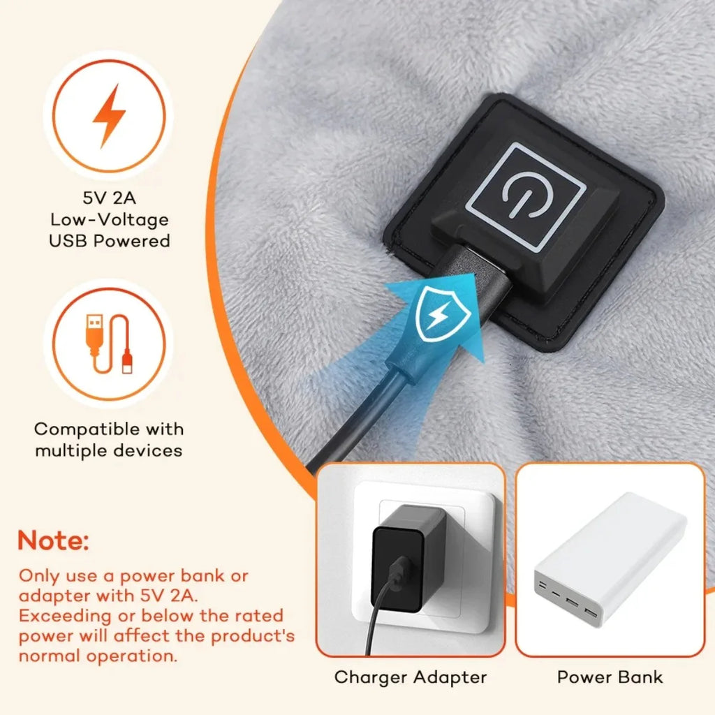 USB Heated Shawl with 3 Heat Settings, Zipper Heated Shoulder Wrap for Neck Back, Washable Warm Cape for Home Office Women