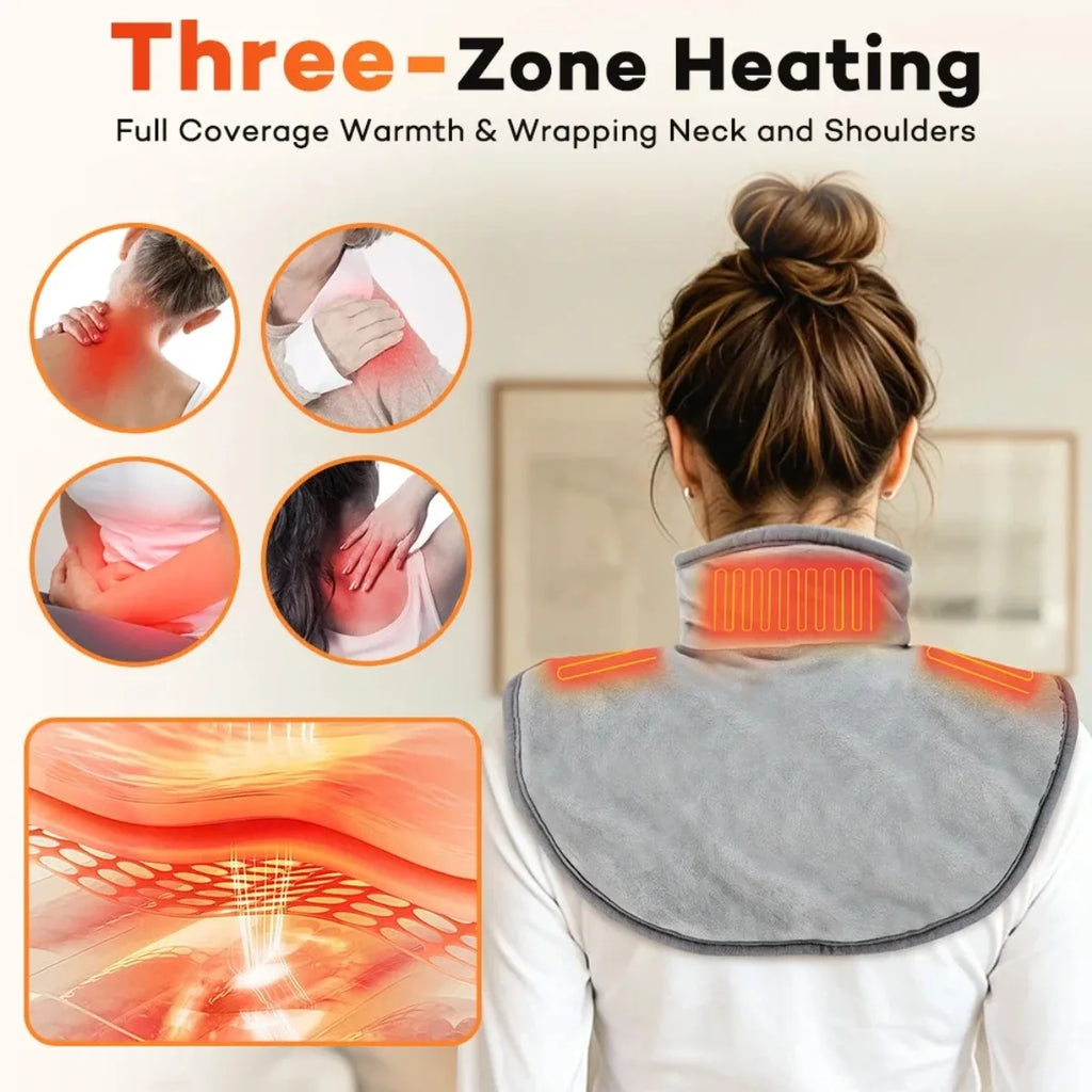 USB Heated Shawl with 3 Heat Settings, Zipper Heated Shoulder Wrap for Neck Back, Washable Warm Cape for Home Office Women